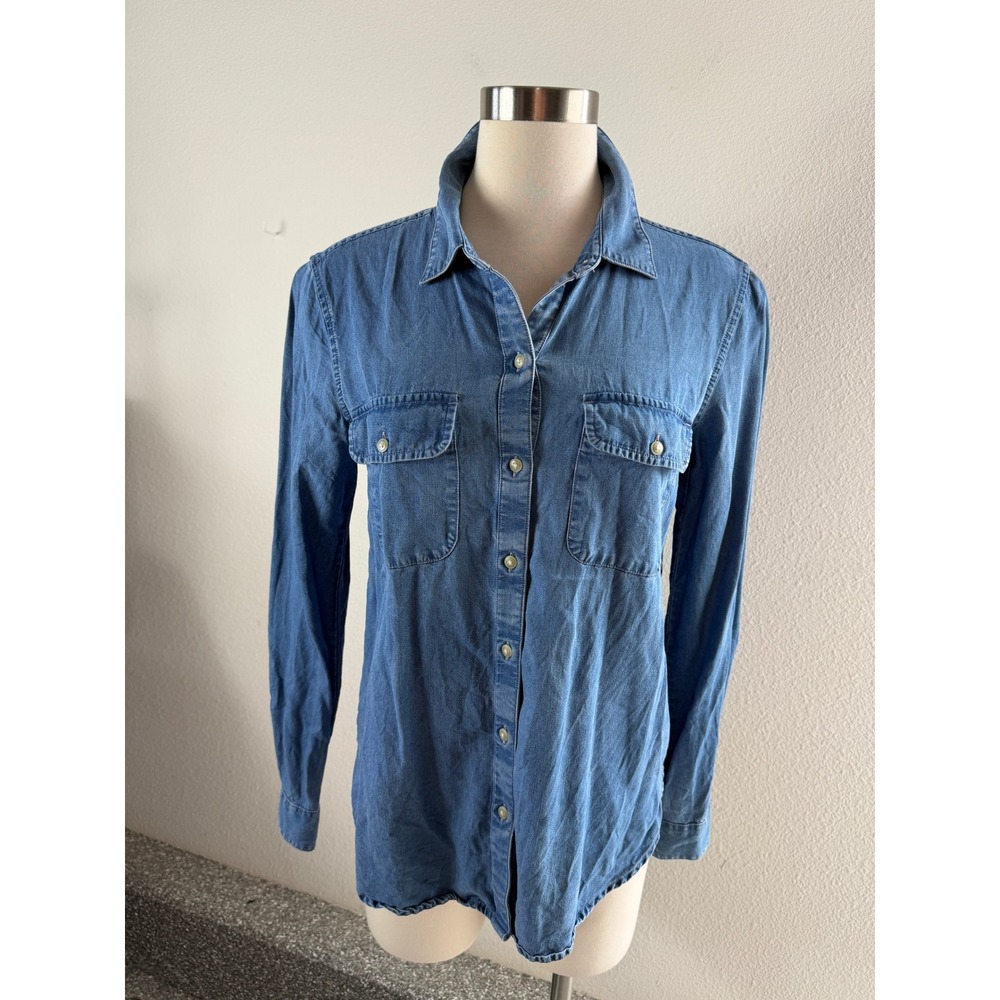 Lucky Brand Womens Small Blue 100% Tencel Lyocell Button Up Shirt Chambray Top